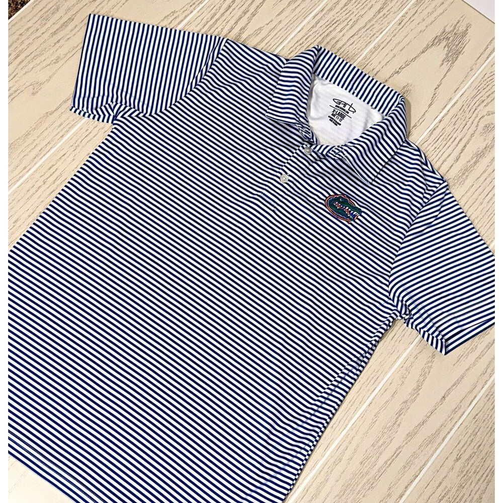 Garb Florida Gators Polo Shirt XL Blue/White Striped Short Sleeve Embroidered